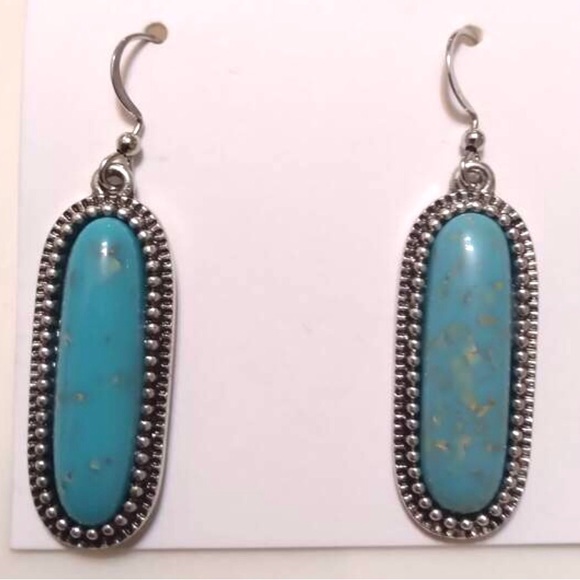 “Turquoise Flecked Ovals” Speckled Gold Flakes Southwestern Dotted Frame Dangles - Picture 13 of 16